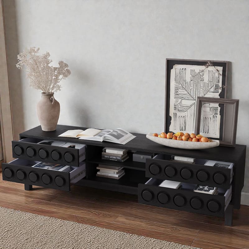 Mid-Century Modern TV Console Table with 4 Drawers for TVs up to 75 Inch, Media Entertainment Center with Storage