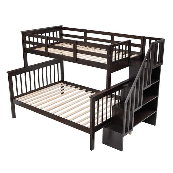 slide 2 of 14, Stairway Twin-Over-Full Bunk Bed with Storage and Guard Rail,Space-Efficient Multifunctional Bunk Bed With Storage Espresso