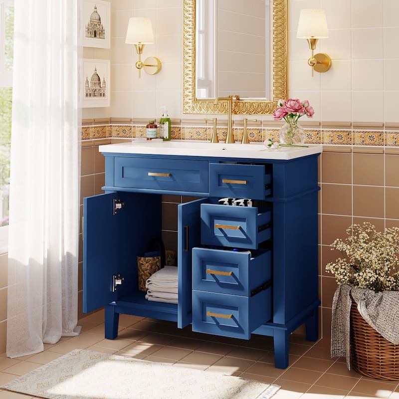 36 inch MDF Freestanding Bathroom Vanity Set with Integrated Ceramic Sink - 36" x 18" x 35"
