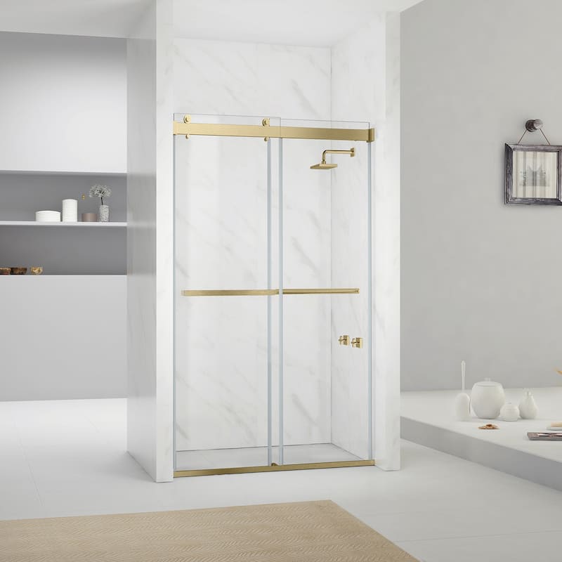 Spezia 48"W x 76"H Sliding Frameless Shower Door in Brushed Gold