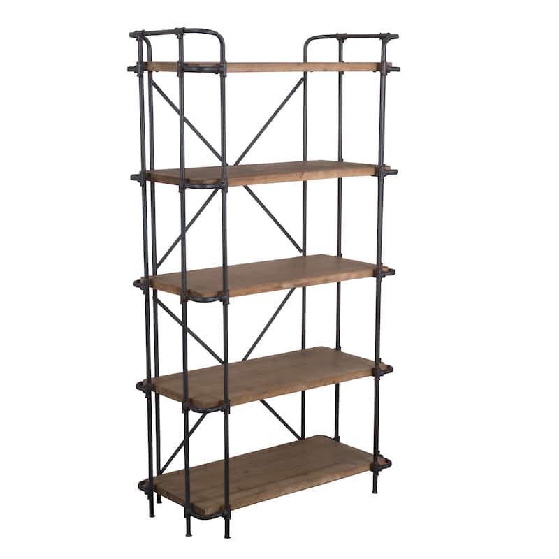 Cedarburg Industrial 5 Shelf Firwood Bookcase by Christopher Knight Home - Antique Brown + Black
