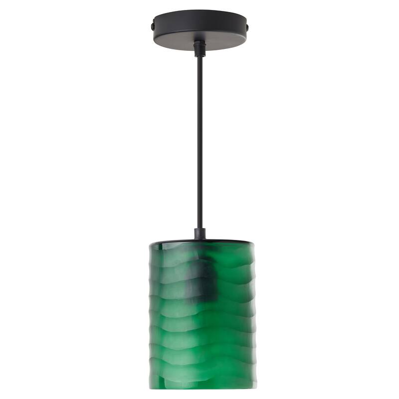 Sydney River of Goods Black Metal and Green Hand Blown Glass 5-Inch Pendant Light with Adjustable Hanging Cord - 5" x 5" x 62"