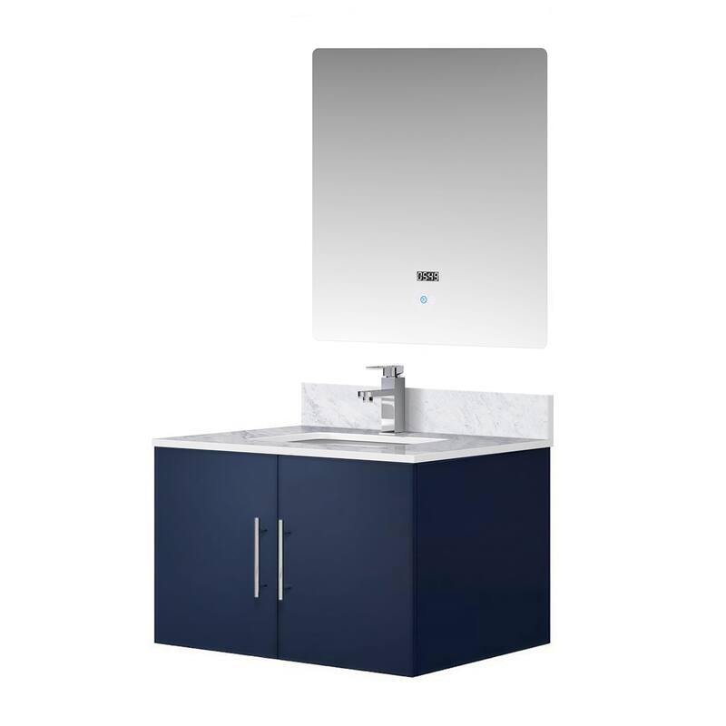 Monte Stainless Steel Bathroom Vanity Set with Marble Top, Chrome Faucet, 30" x 32" Mirror, Scratch & Stain Resistant