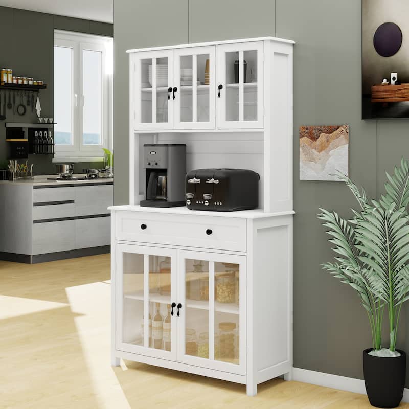 71" Freestanding Pantry Storage Sidebaord with Microwave Oven Countertop and 3 Adjustable Shelves