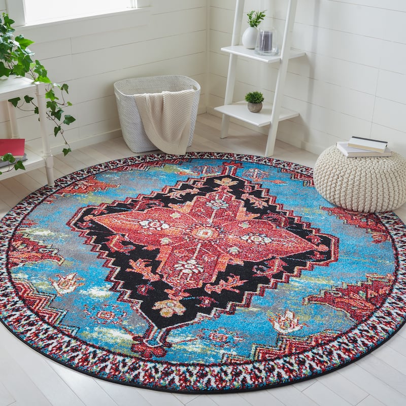 SAFAVIEH Vintage Hamadan Elviira Oriental Medallion Rug - 6'7" Round - Blue/Red