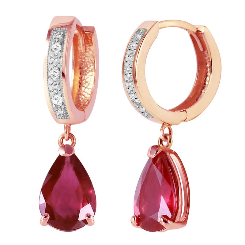 3.53 Carat 14K Solid Gold Hoop Earrings Diamond Natural Ruby - Rose