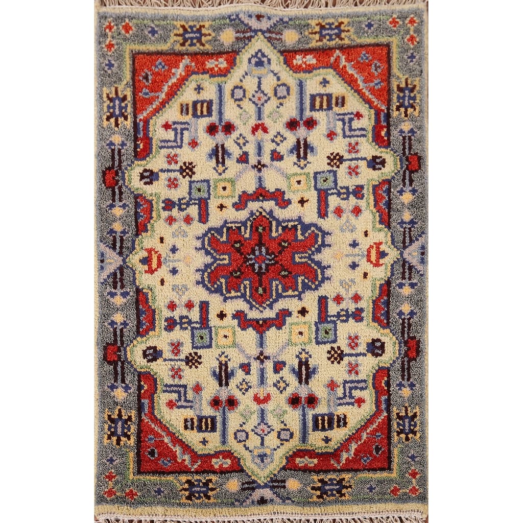 Geometric Kazak Indian Accent Rug Handmade Wool Carpet - 2'0" x 3'0"