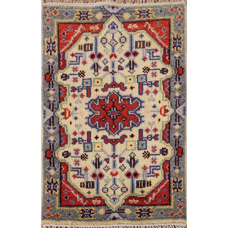 Geometric Kazak Indian Accent Rug Handmade Wool Carpet - 2'0" x 3'0"