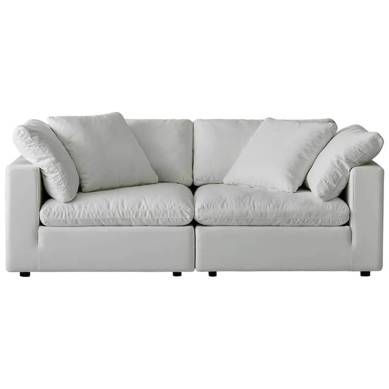 Square Arm Linen Fabric Rectangle Sectional Sofa Combination Sofa in Pearl White