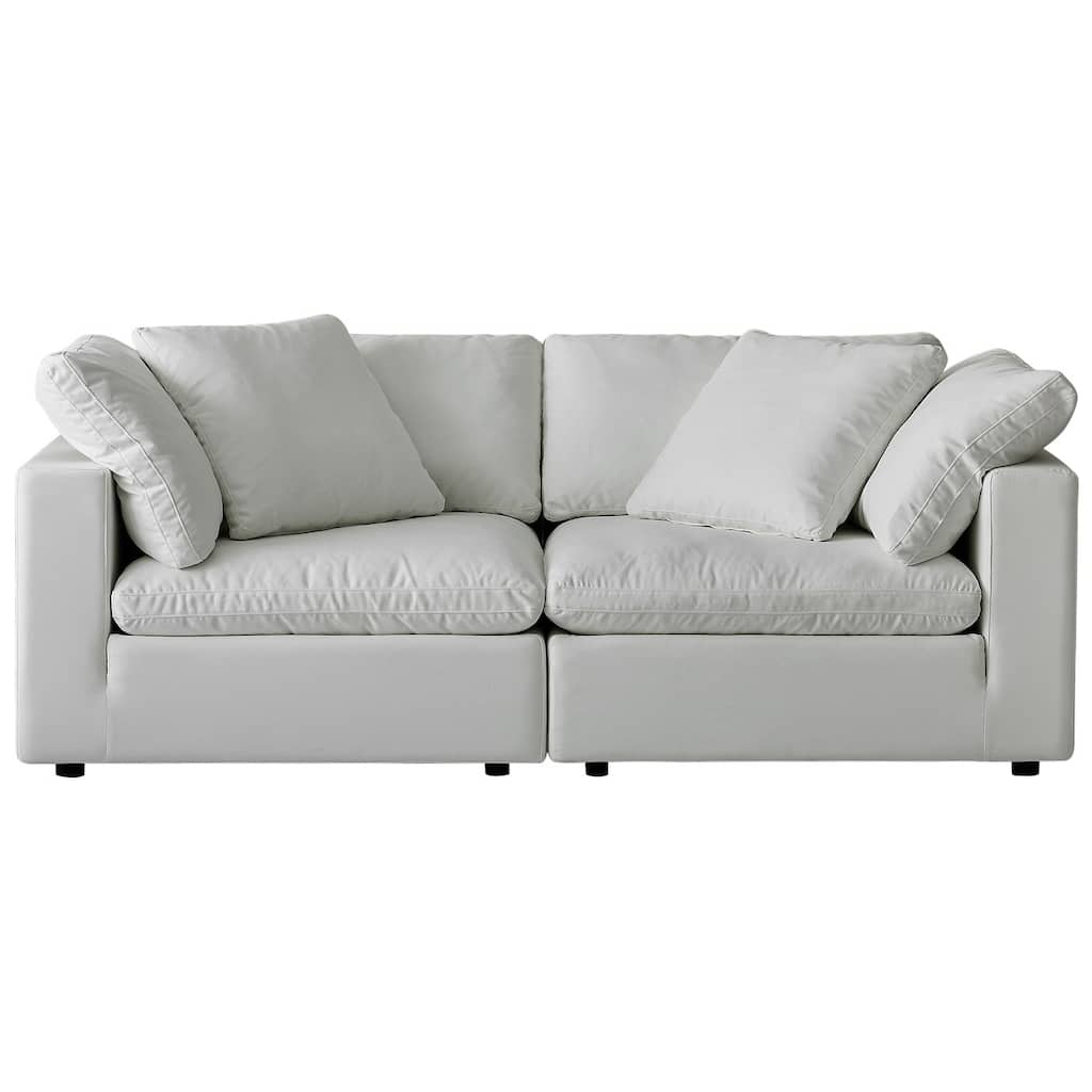 Square Arm Linen Fabric Rectangle Sectional Sofa Combination Sofa in Pearl White