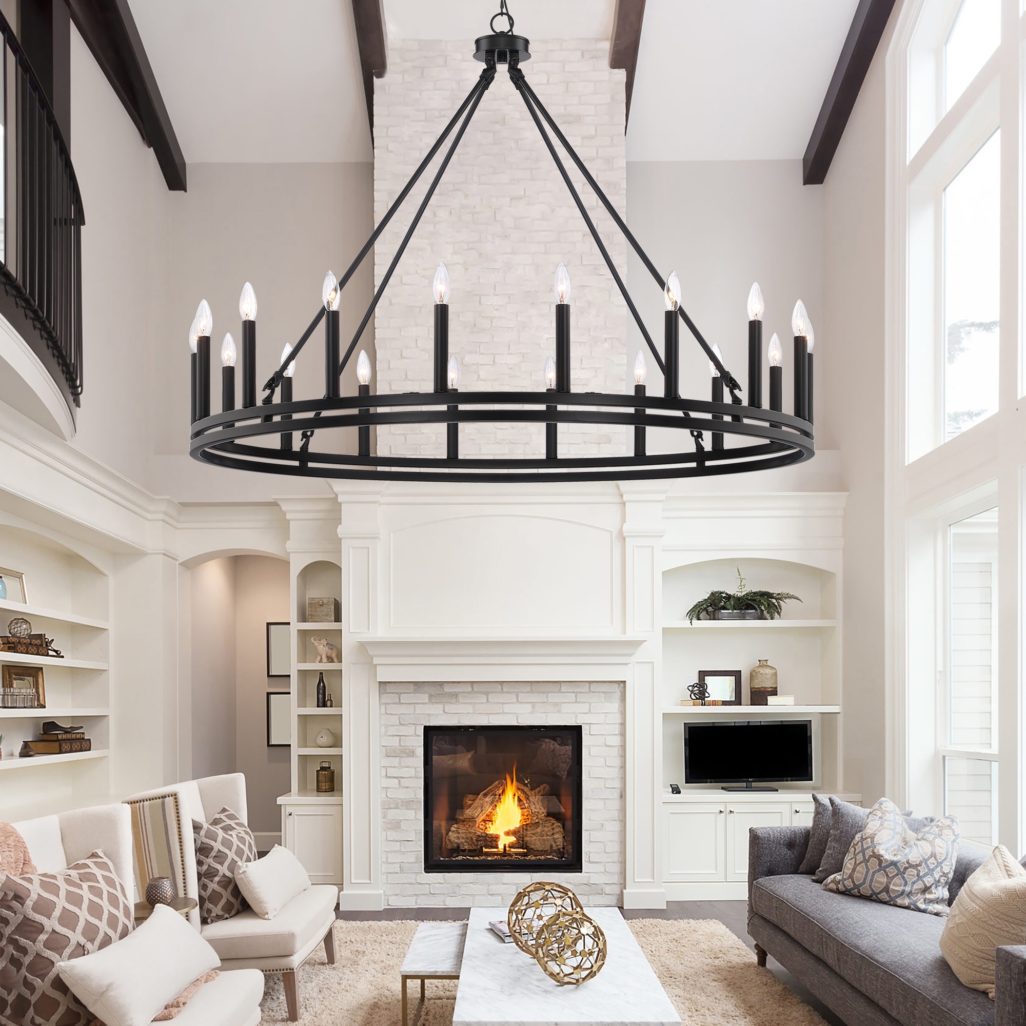 Wagon wheel top chandelier living room