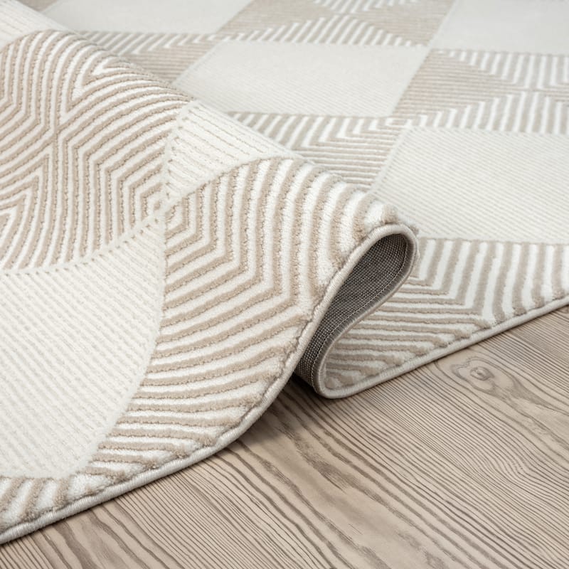 Abani Neutral NTL110A Cream Beige Diamond Checker Tile Geometric Area Rug