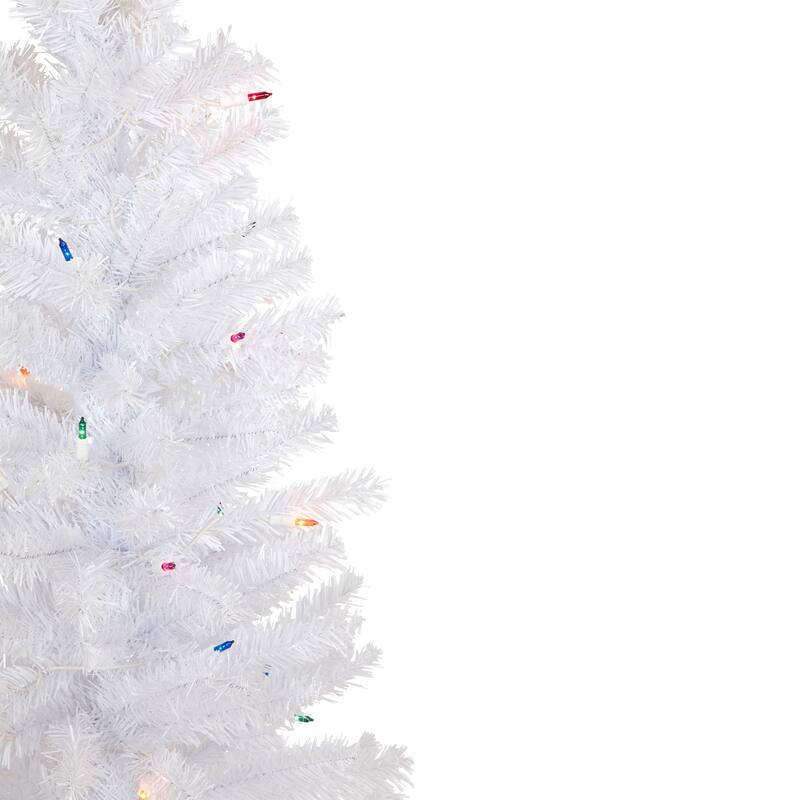 4' Woodbury White Pine Slim Artificial Christmas Tree, Multi Lights - 4 Foot