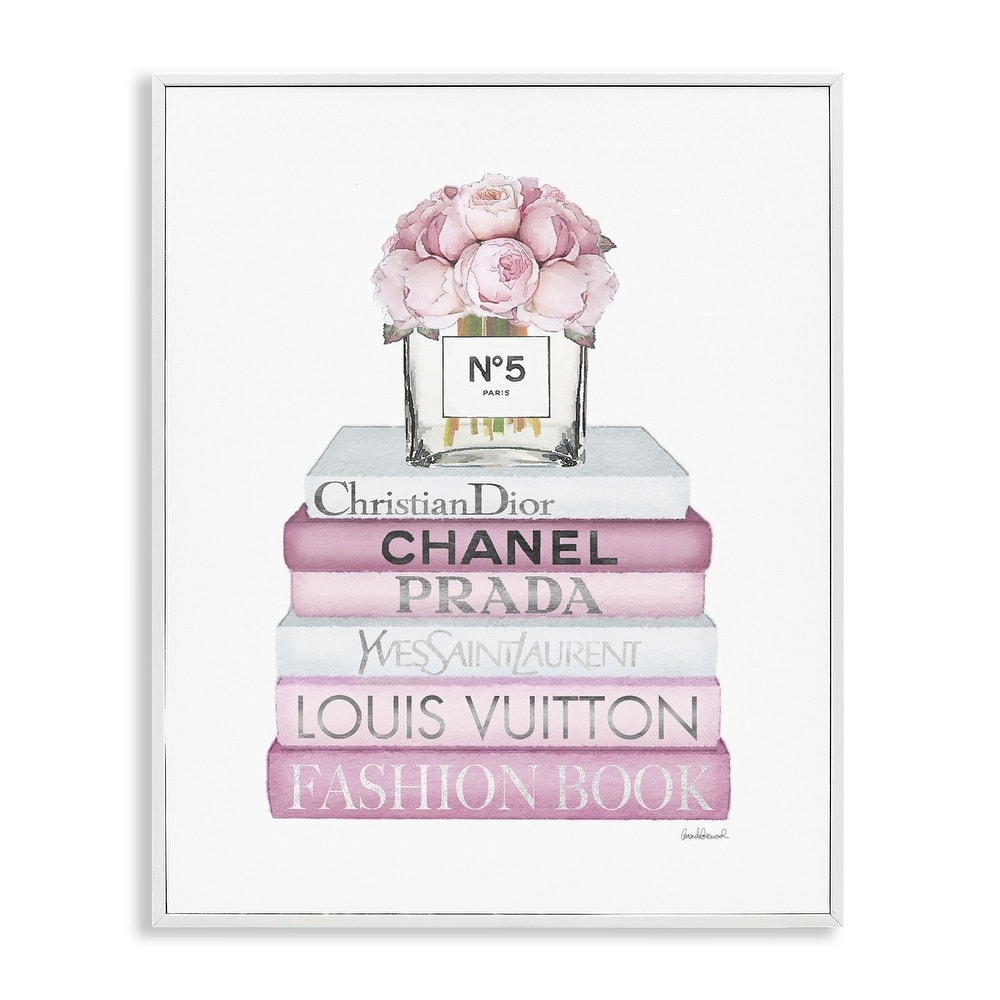 Stupell Pink Rose Bouquet and Fashion Designer Bookstack Framed Wall Art