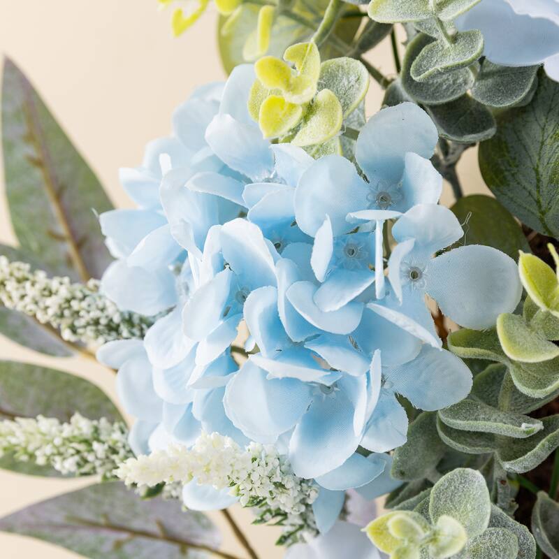 Glitzhome 18"H Blue Peony & Hydrangea with Ceramic Vase Centerpiece