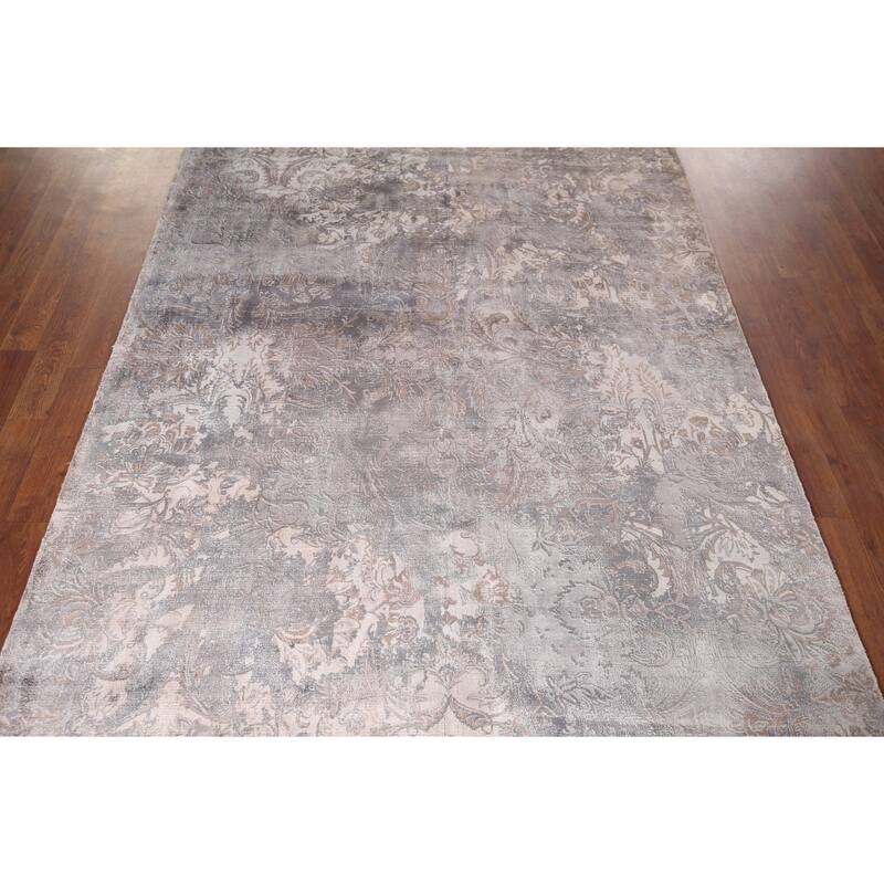 Silver Gray Abstract Indian Area Rug Handmade Wool Carpet - 5'1"x 8'0"