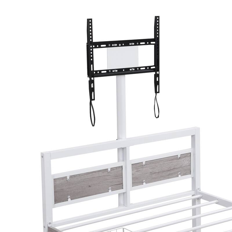 Metal Twin Size Platform Bed with 2 Drawers and Rotatable TV Stand
