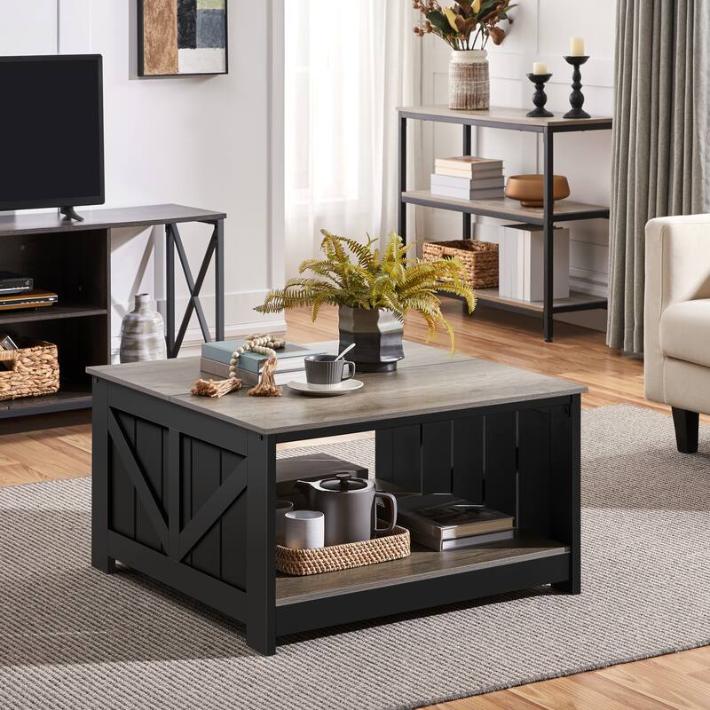 Yaheetech Square Wood Coffee Table with Storage for Living Room - Gray - MDF