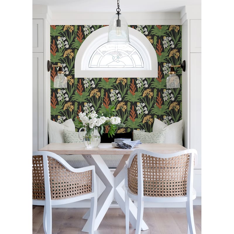 NuWallpaper Black Blooming Villa Peel and Stick Wallpaper