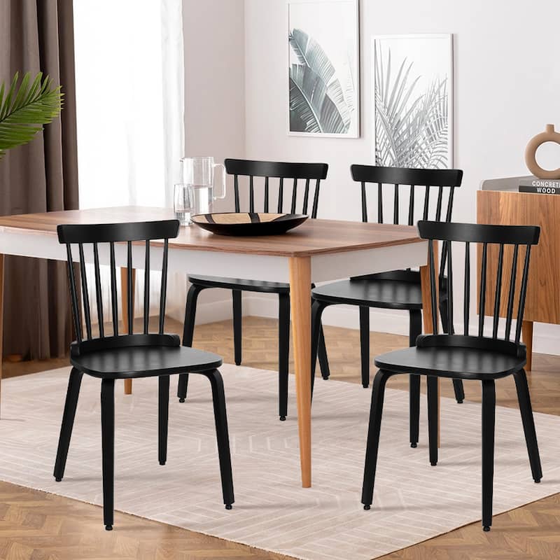 Solid Wood Slat Back Windsor Dining Chairs, Set of 2/4 - Set of 4 - Black