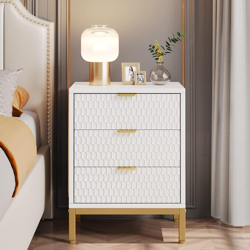 3-Drawer Nightstand Modern Tall Bedside Table with Storage Drawers