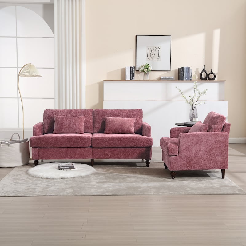 Chenille Fabric Loveseat Sofa, 2-Seater Sofa Couch with Extra Deep Seats, Upholstered Lounge Sofa with Wood Legs