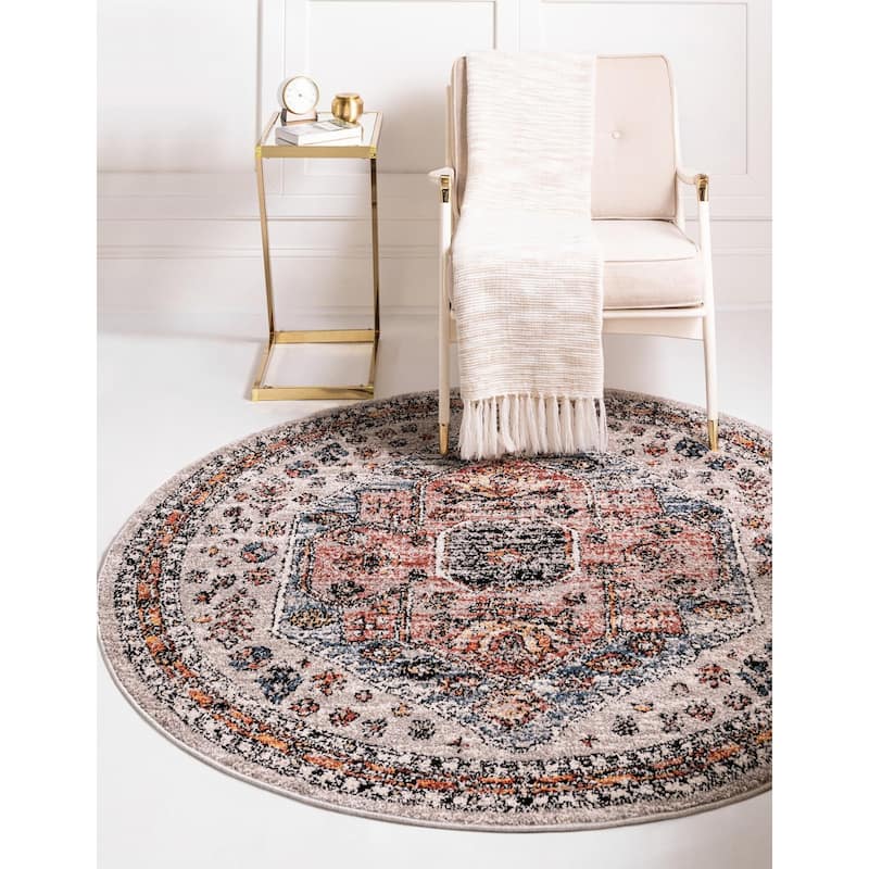Contemporary Ariella Collection Area Rug - 7' Round - Gray