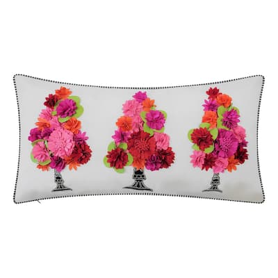 Edie At Home Indoor & Outdoor Dimensional Topiary with Embroidered Pots Pillow 13x25, Fuchsia Multi