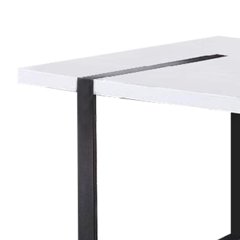Alz Dining Table, 66 Inch White High Gloss Top, Modern Sleek Black Frame - Black, White