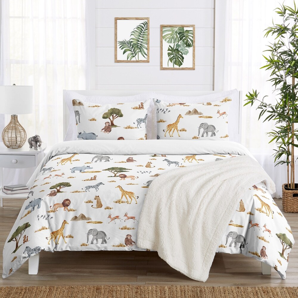 Sweet Jojo Designs 3-Piece Grey Gold and White Forest Deer and Dandelion Girl or Boy Full/Queen Bedding Childrens Bedding Set 
