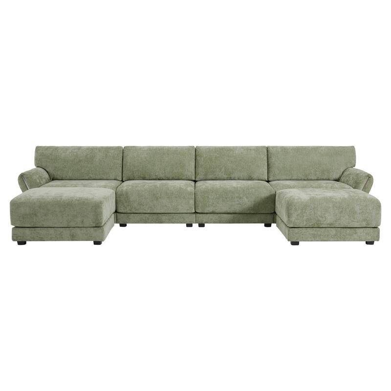 Modular Sectional Sofa, U-Shape With Extra-Wide Seat Cushion, Usb And Type-C Charger, Petal Armrest Design