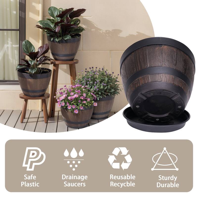 Javlergo 4 Pack 11.3" Plastic Planter with Drainage Holes Black Saucers for Outdoor Gardens and Indoor Decorations