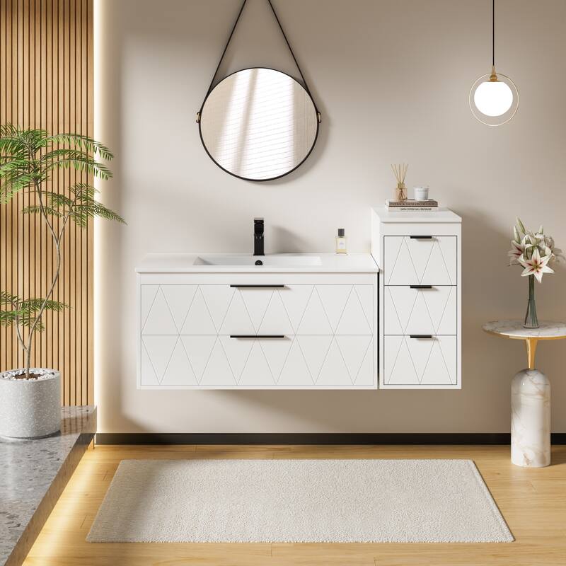 Bathroom Vanity Sink Combo Wall Mounted Cabinet Vanity Set with Side Cabinet - White - 36 in