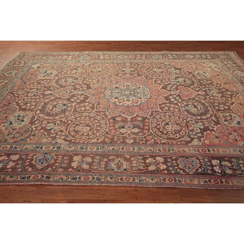 Tabriz Persian Vintage Area Rug Handmade Bedroom Brown Wool Carpet - 8'3" x 11'5"