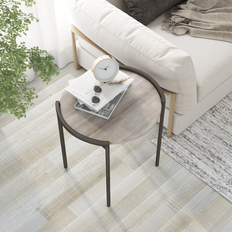 Rowland Urban Light Grey 23-inch Steel Round Side Table by Furniture of America
