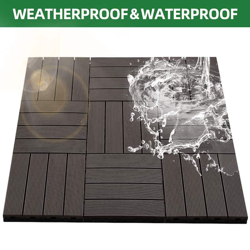 8.7 sq. ft DIY Wood-Plastic Composite Deck Tiles, Coffee, Interlocking Outdoor Flooring Tiles Waterproof All Weather (pack of 9)