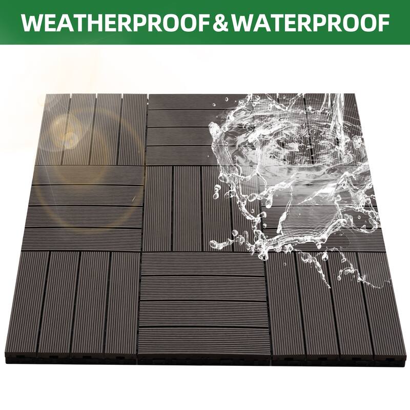 9 PCS heavy-duty & recyclable Wood-Plastic Interlocking Deck Tiles 11.8" x 11.8"- Waterproof Outdoor and Indoor Flooring