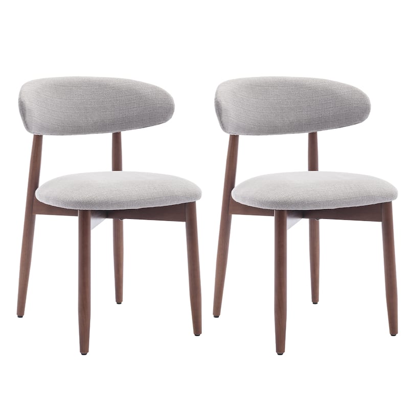 RENEWLINE Mid-Century Modern Upholstered Dining Chair with Wooden Legs - Set of 2 - Light Grey
