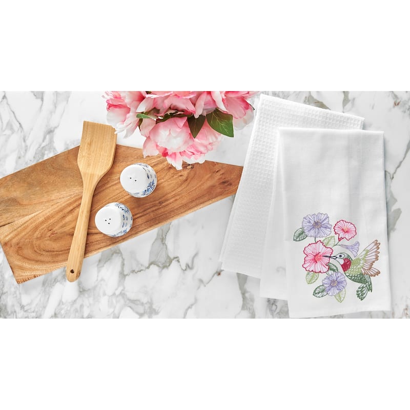 Hummingbird & Hibiscus Embroidered Cotton Flour Sack Kitchen Towel