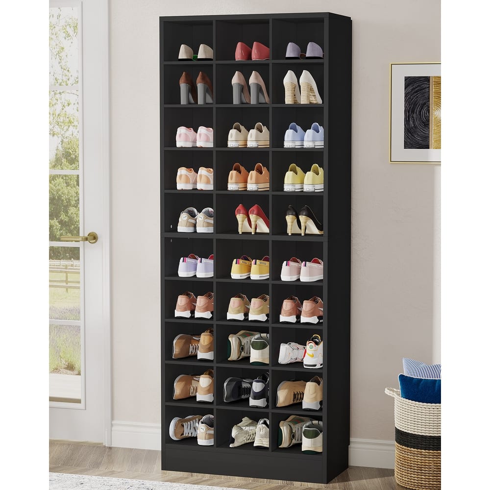 30 Pairs Tall Shoe Cabinet, 10 Tiers White Wooden Shoe Storage Rack for Closet, Entryway - 10-tier