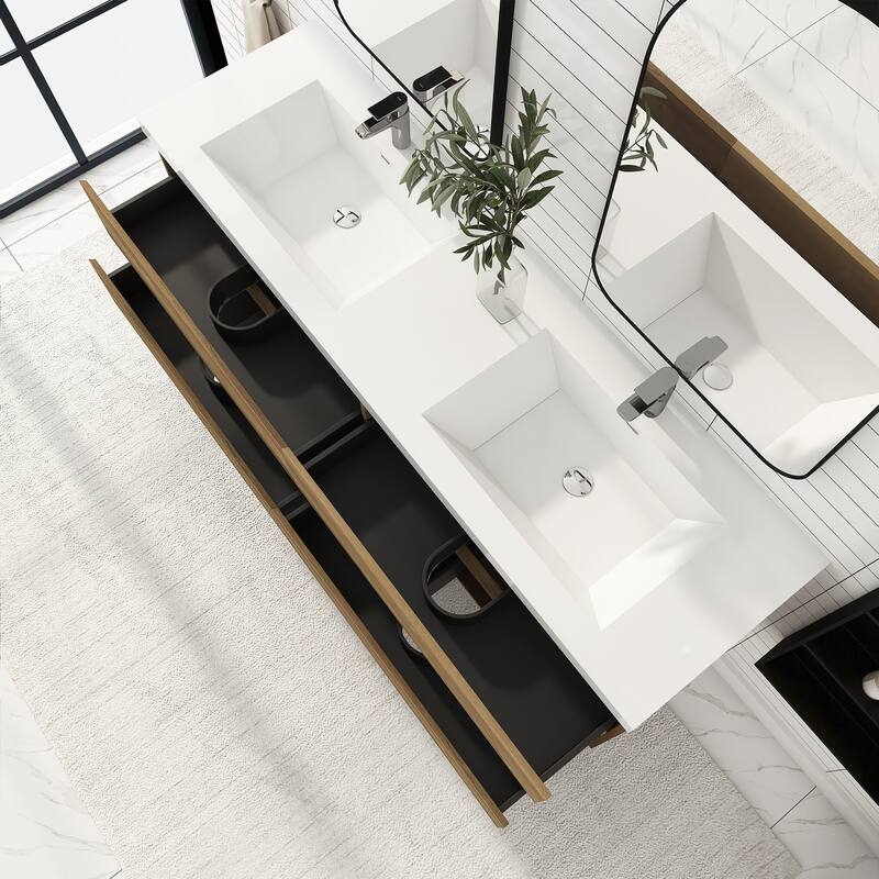 Floating Bathroom Vanity with Integrated Resin Top