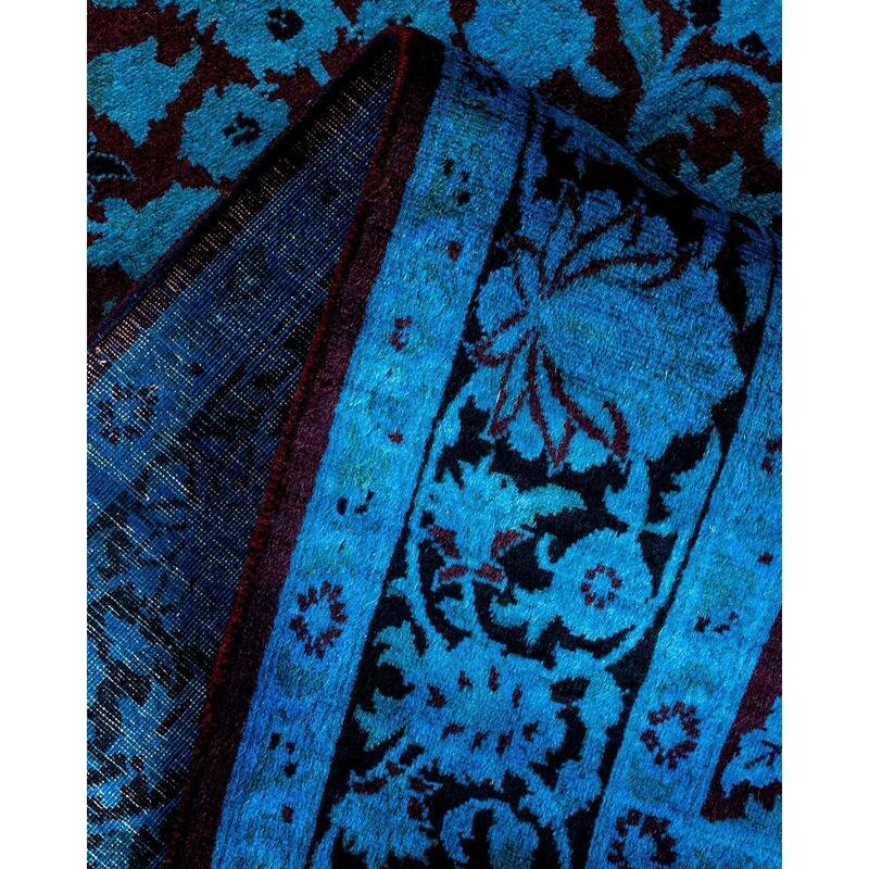 Overton Hand Knotted Wool Vintage Inspired Modern Contemporary Overdyed Blue Area Rug - 4' 1" x 6' 4"
