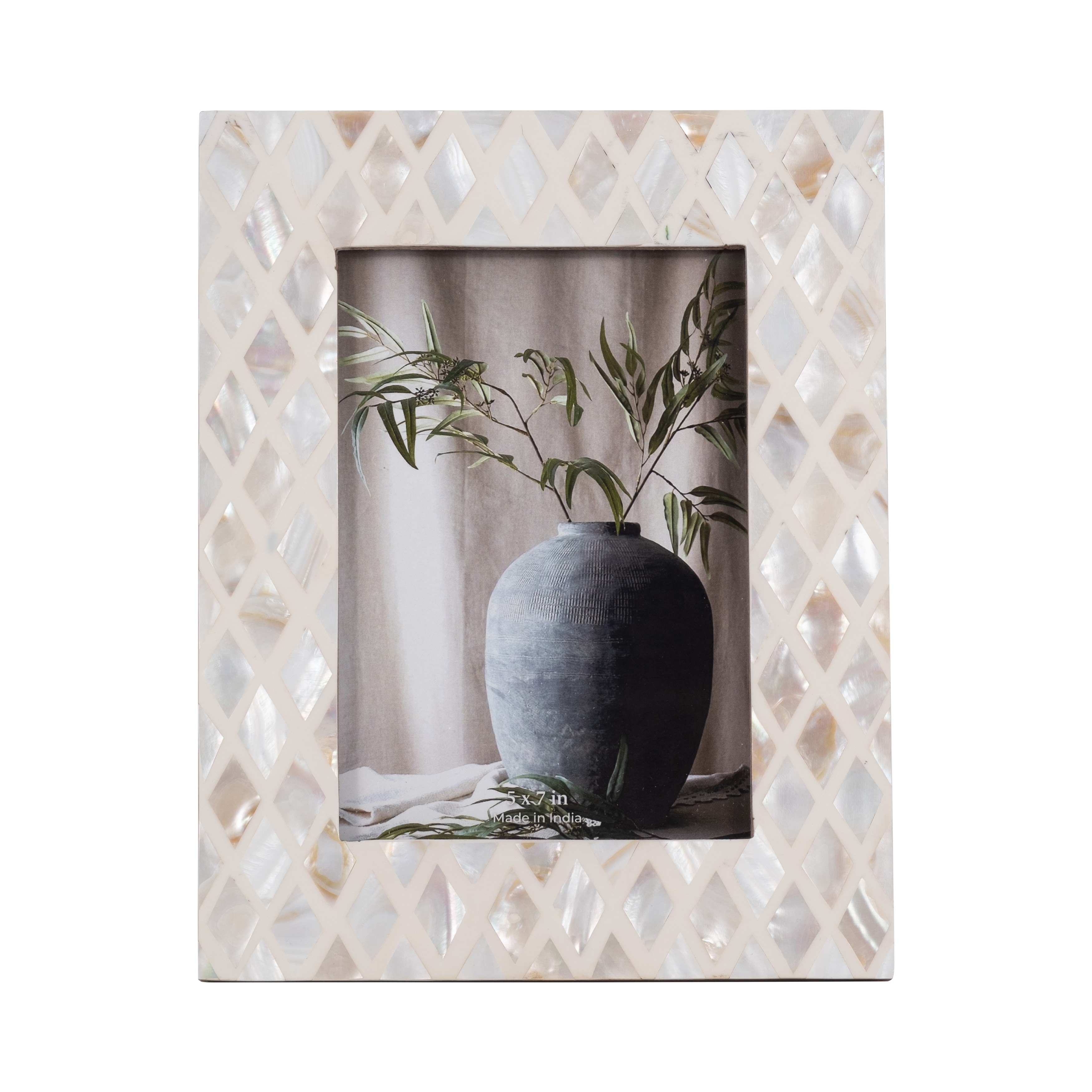 Wood Capiz Shell Diamond Photo Frame - Ivory