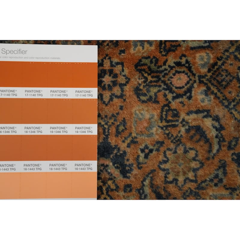 Hand Knotted Oriental 100% Wool Carpet Traditional Floral Oranges & Rust Sarouk Area Rug - 4' 7'' X 3' 5''