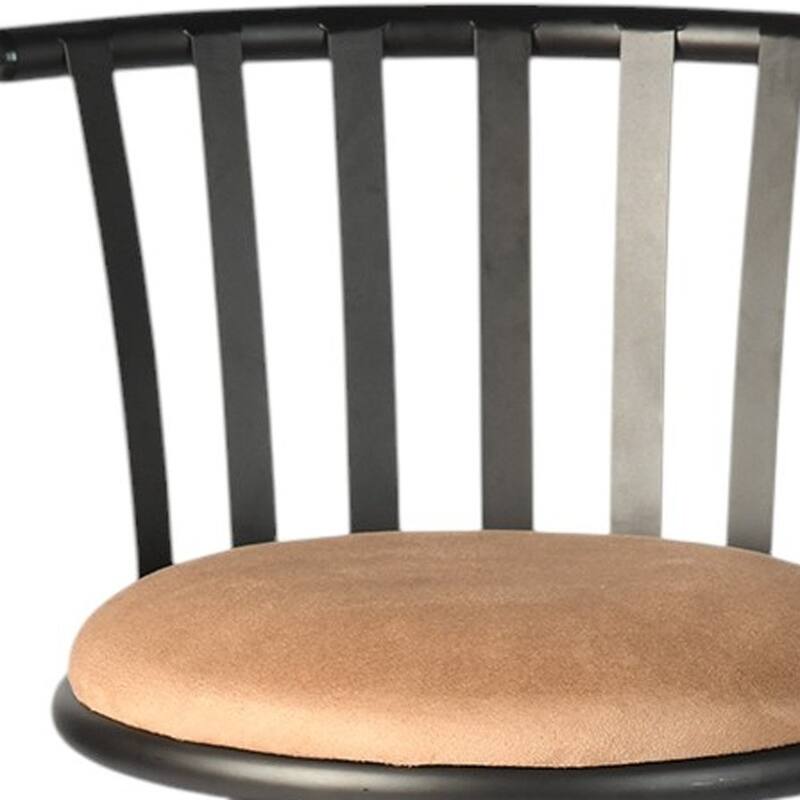 HomeRoots Brown and Black Faux Leather and Metal Low Back Adjustable Height Swivel Bar Chair