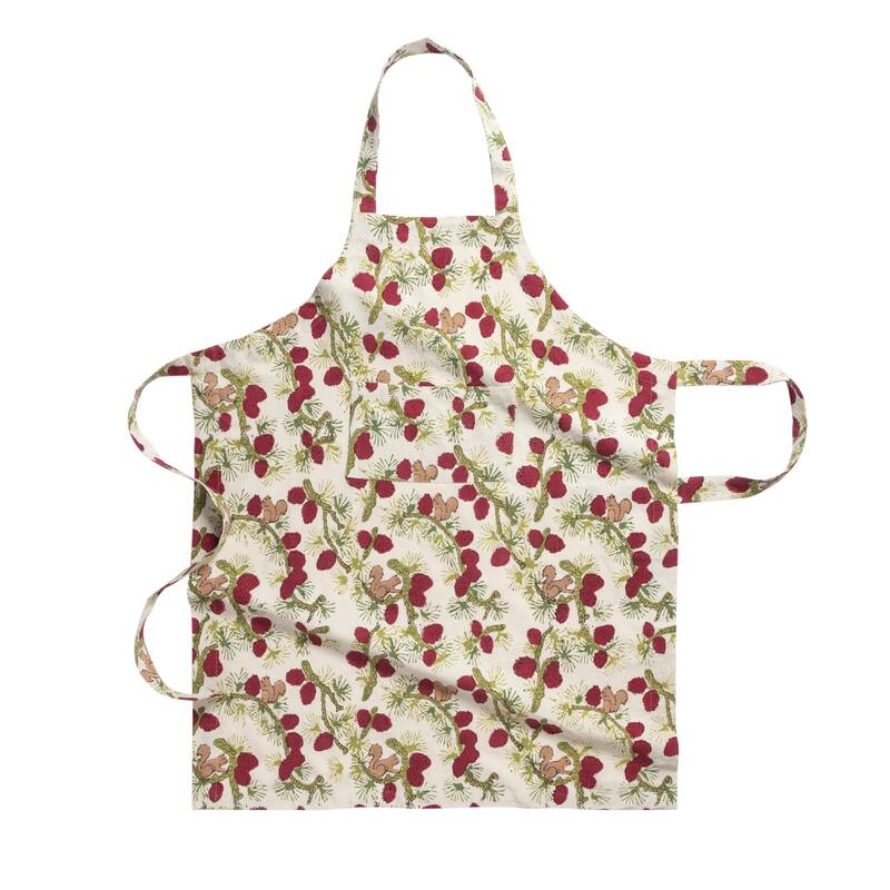Couleur Nature Squirrel and Pinecone Apron - Red/Brown