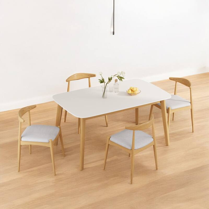 5-Piece Mid-Century Modern Dining Set with Solid Rubberwood Frame Table & Upholstered Chairs for Dining Room and Kitchen
