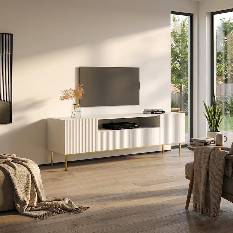 Meble Furniture Nicole Modern TV Stand for TVs up to 85" with Storage Cabinet, Matte Finish for up to 80" TVs - 74.8"W