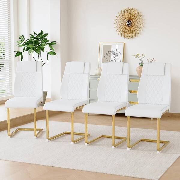 Set of 4 Modern Upholstered Dining Chairs with Metal Legs and Faux ...