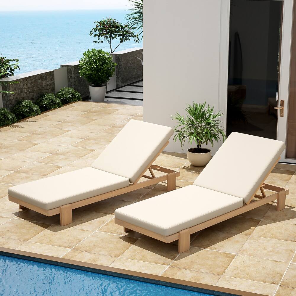 Christopher Knight Home - Iran Outdoor Patio Acacia Wood 6-Position Adjustable Chaise Lounge Set with Water-Resistant Cushion